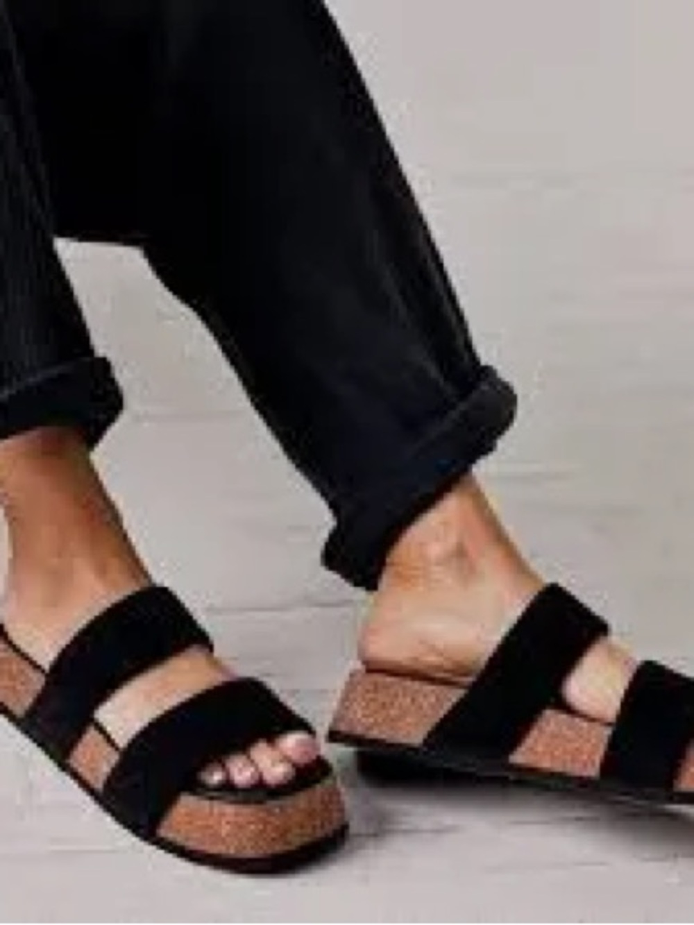 FREE PEOPLE Fairmount Sandal Flared Slide Platform Black Cork Platform Sandals